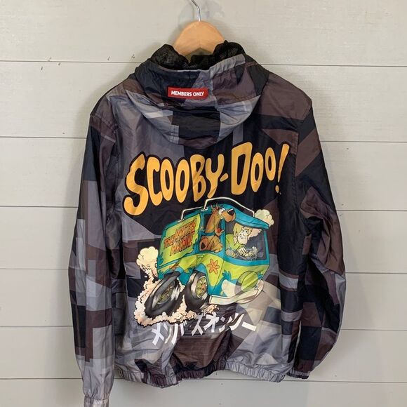 Scooby-Doo Mens Graphic Hoodie raincoat Black zip up size large members only - Picture 12 of 14